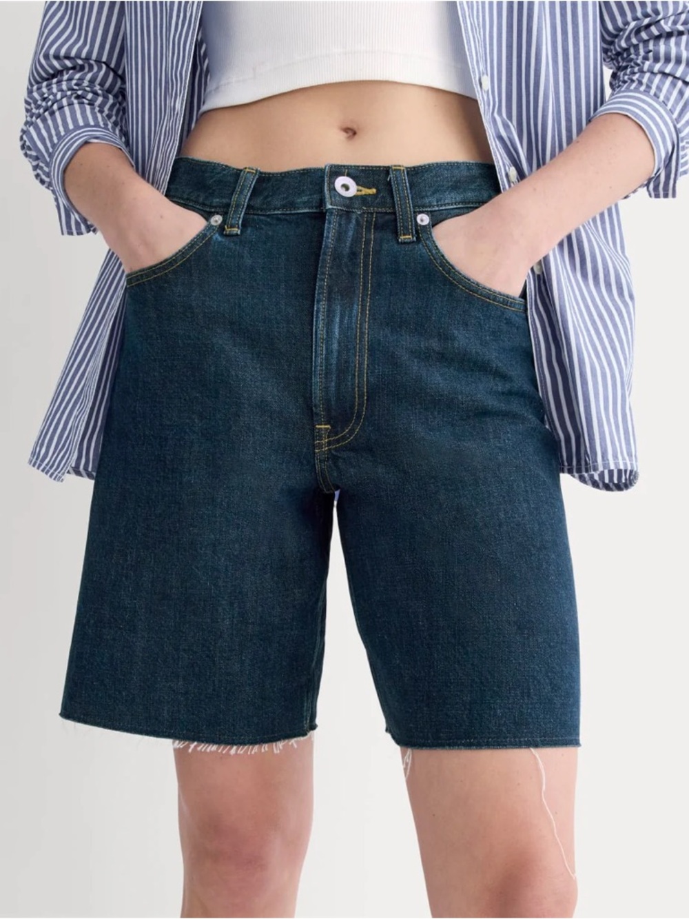Everlane The OG Baggy Jean Denim Shorts Jorts Cutoff Dark Indigo 33 NEW